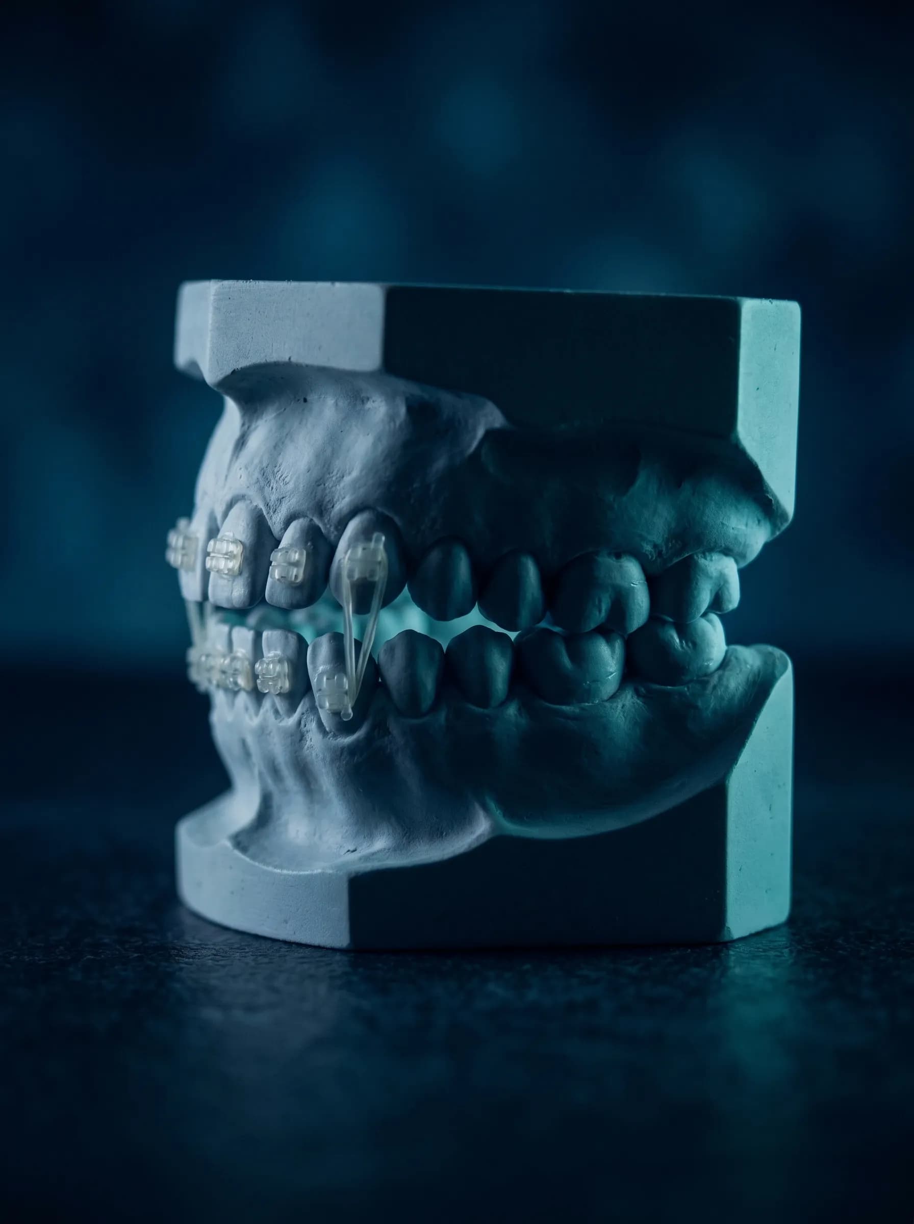 Anterior open bite study model with vertical elastics