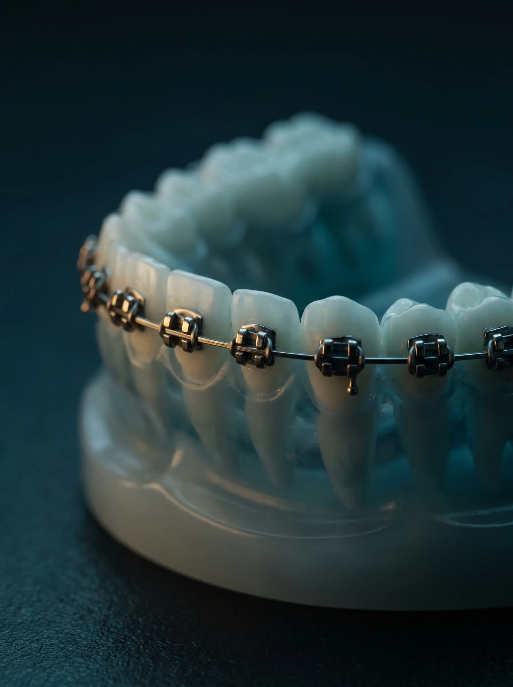 Archwire fully seated along fixed braces — clinical macro